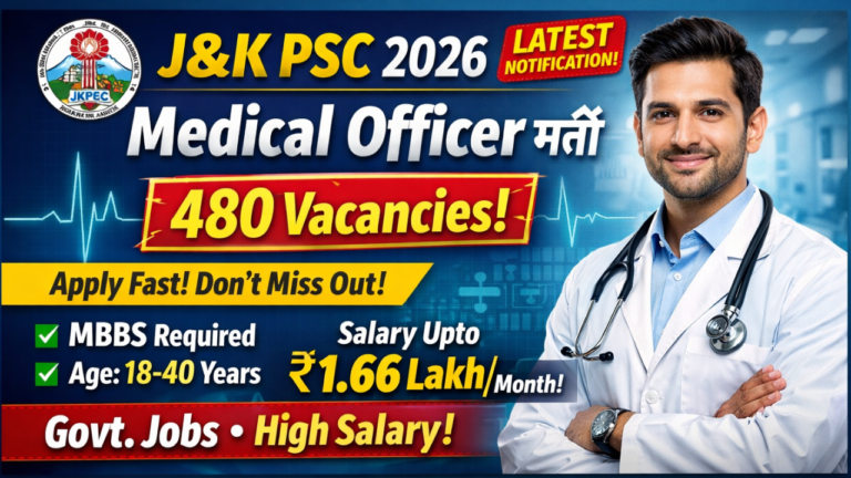J&K PSC 480 Medical Officer Jobs 2026