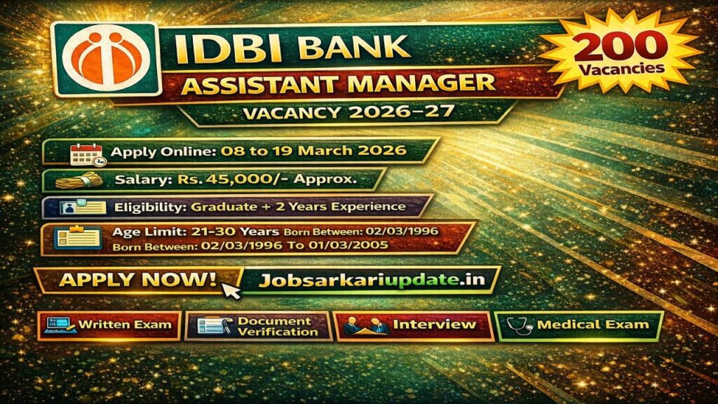 IDBI Bank Assistant Manager Recruitment 2026