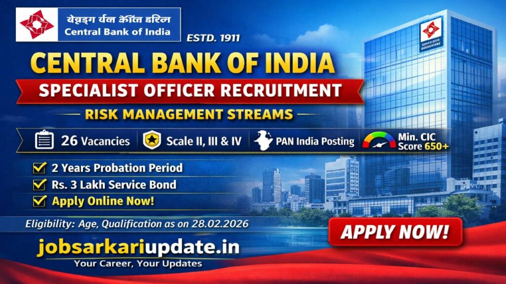 Central Bank of India SO Risk Management Recruitment 2026