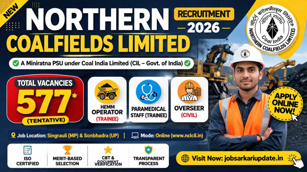 NCL Recruitment 2026 HEMM Operator Paramedical Overseer