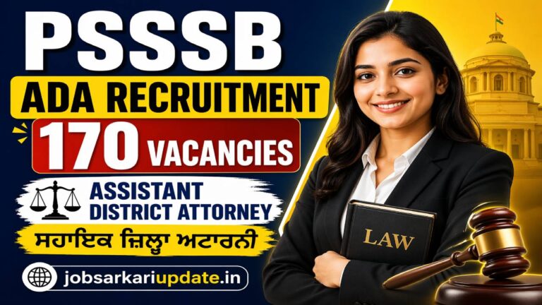 Punjab PSSSB Assistant District Attorney recruitment 2026 170 vacancies