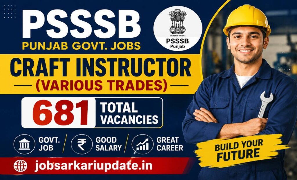 PSSSB Craft Instructor recruitment 2026 Punjab 681 posts