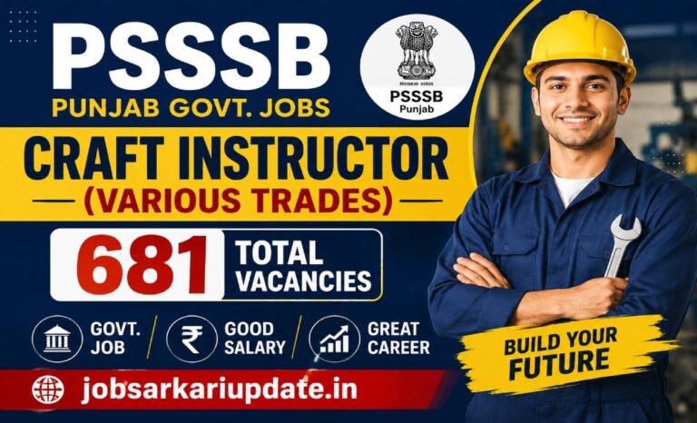PSSSB Craft Instructor recruitment 2026 Punjab 681 posts